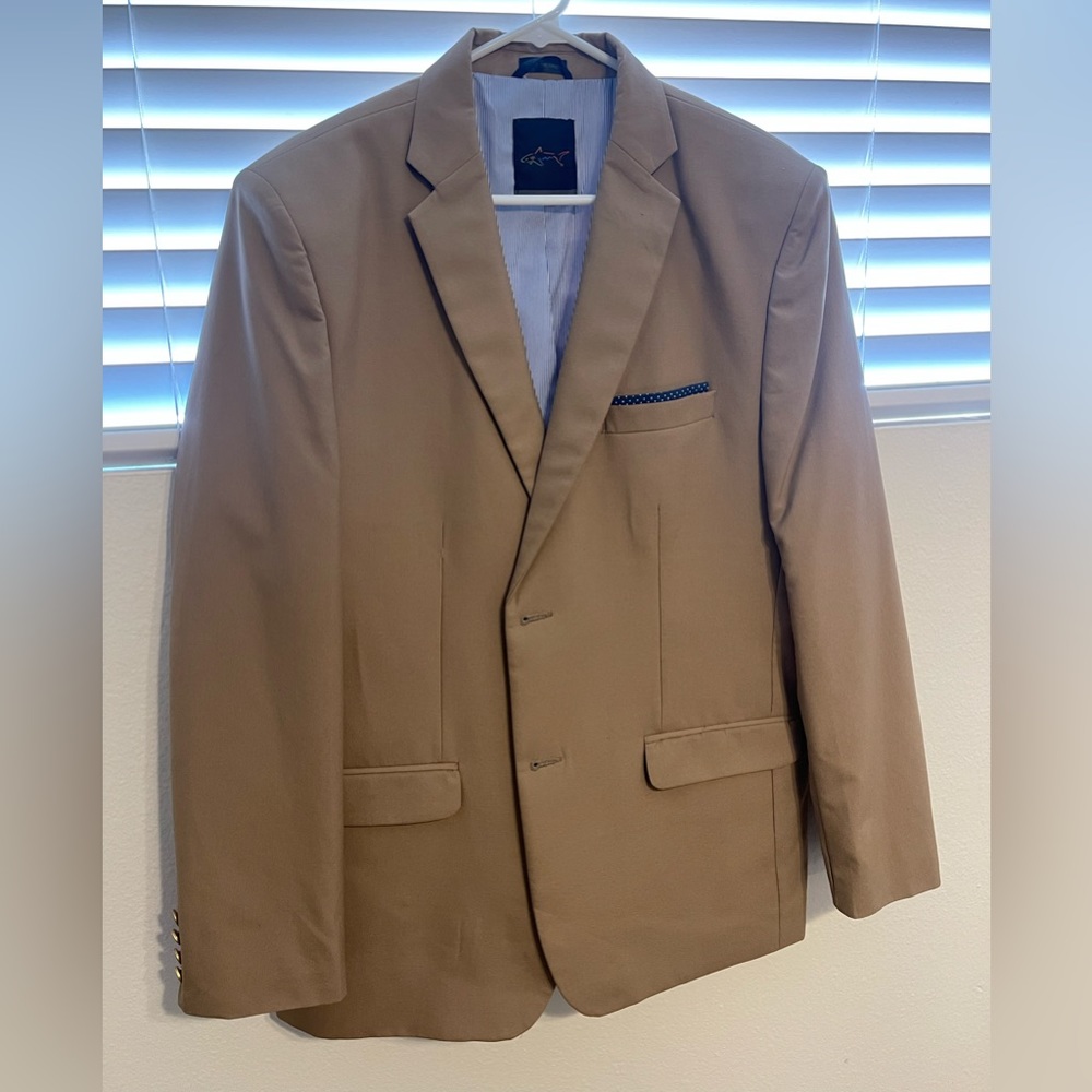 Greg Norman Tan 2 Button Suit Jacket Sports Coat Blazer Size 42L Single